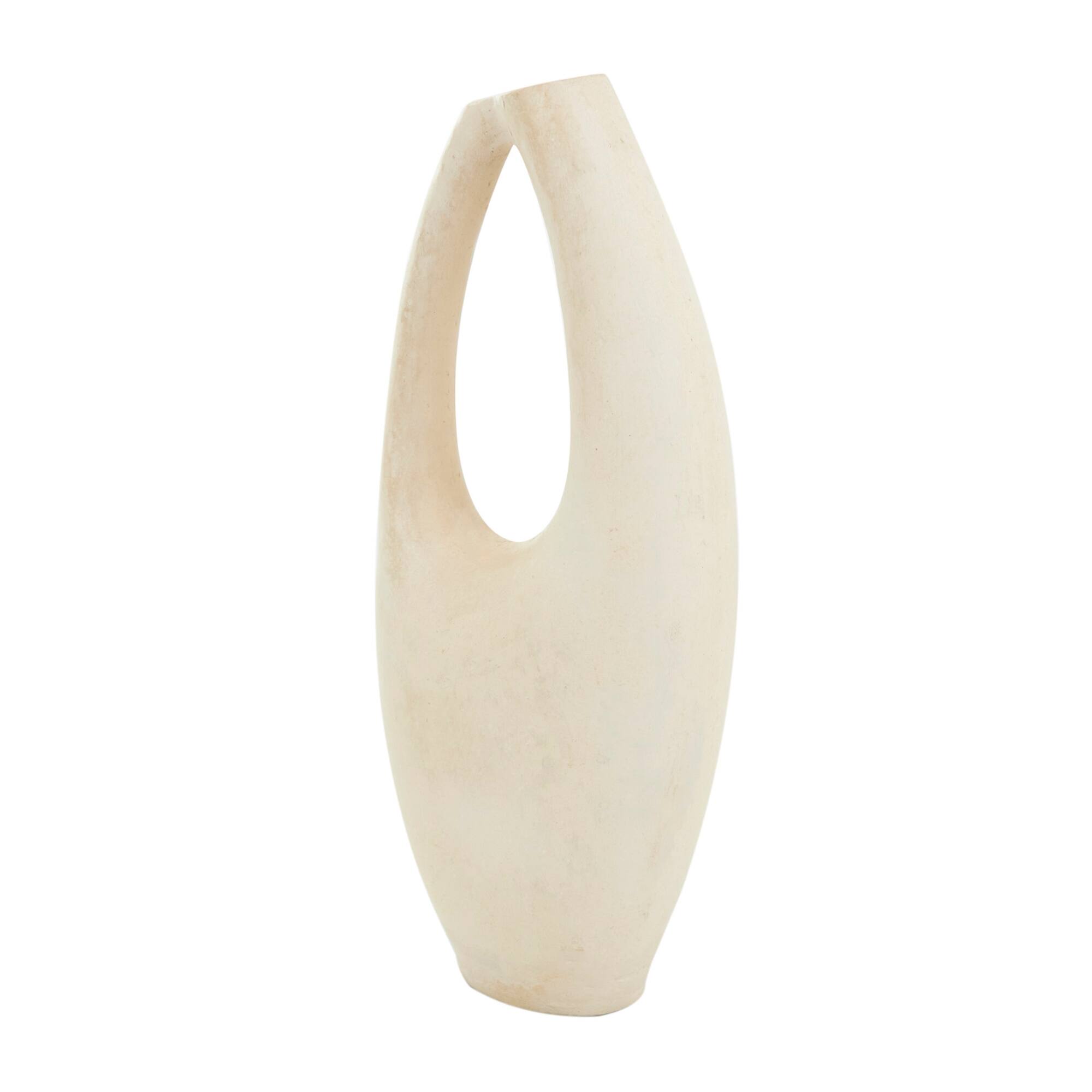 18" Beige Paper Mache Abstract Curved Vase with Handle